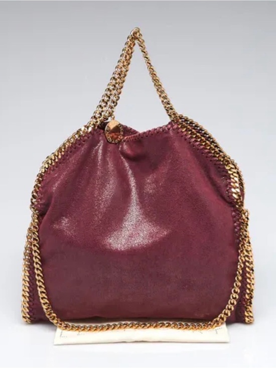 Stella McCartney Handbags - Stella McCartney Burgundy Suede-Look Shoulder Bag with Gold Chain Trim